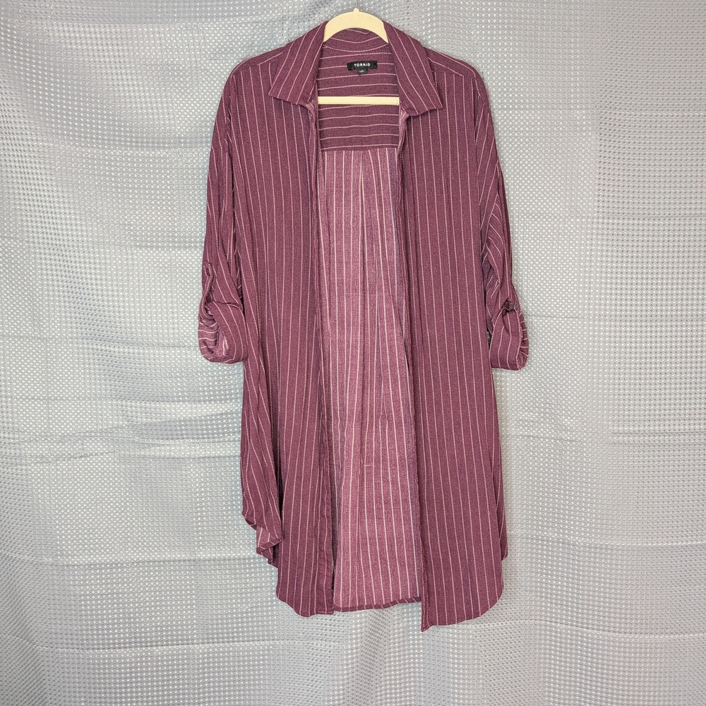 Striped Purple Women's Open Front Shirt